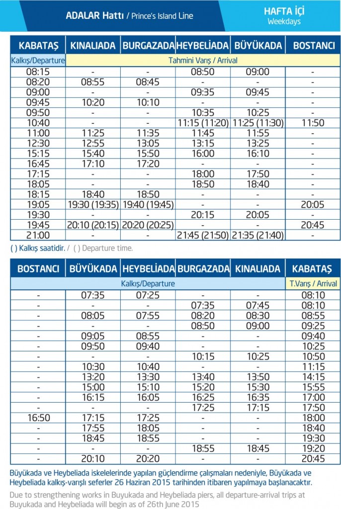 İDO Adalar yaz tarifesi